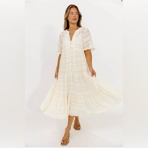 Worth Collective Kristin Tiered Woven Maxi Dress with Detachable Liner in Ivory